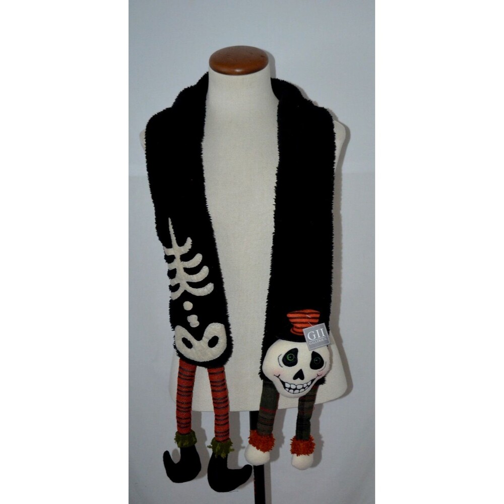 NWT Skeleton  Halloween Scarf Orange Black Fuzzy GII Gallerie Cute Funny